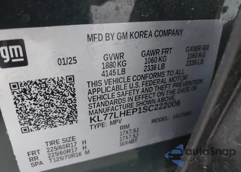 2025 Chevrolet Trax Fwd Lt from USA, damaged, VIN KL77LHEP1SC222006